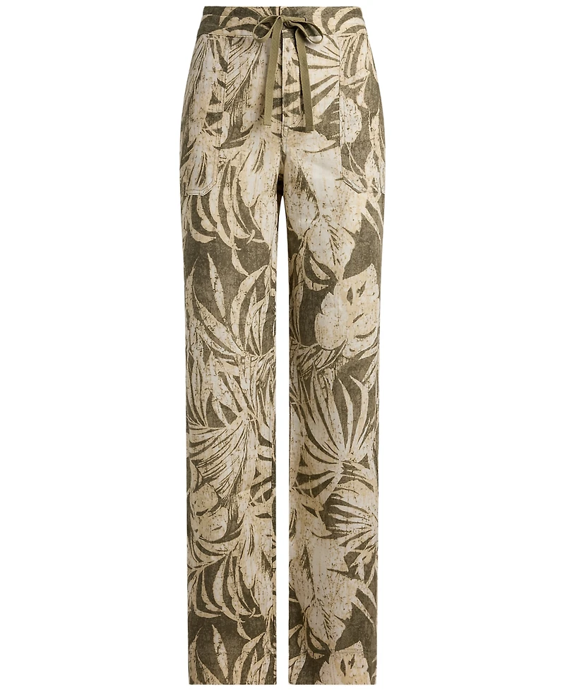 Lauren Ralph Petite High-Rise Palm-Frond-Print Wide-Leg Pants