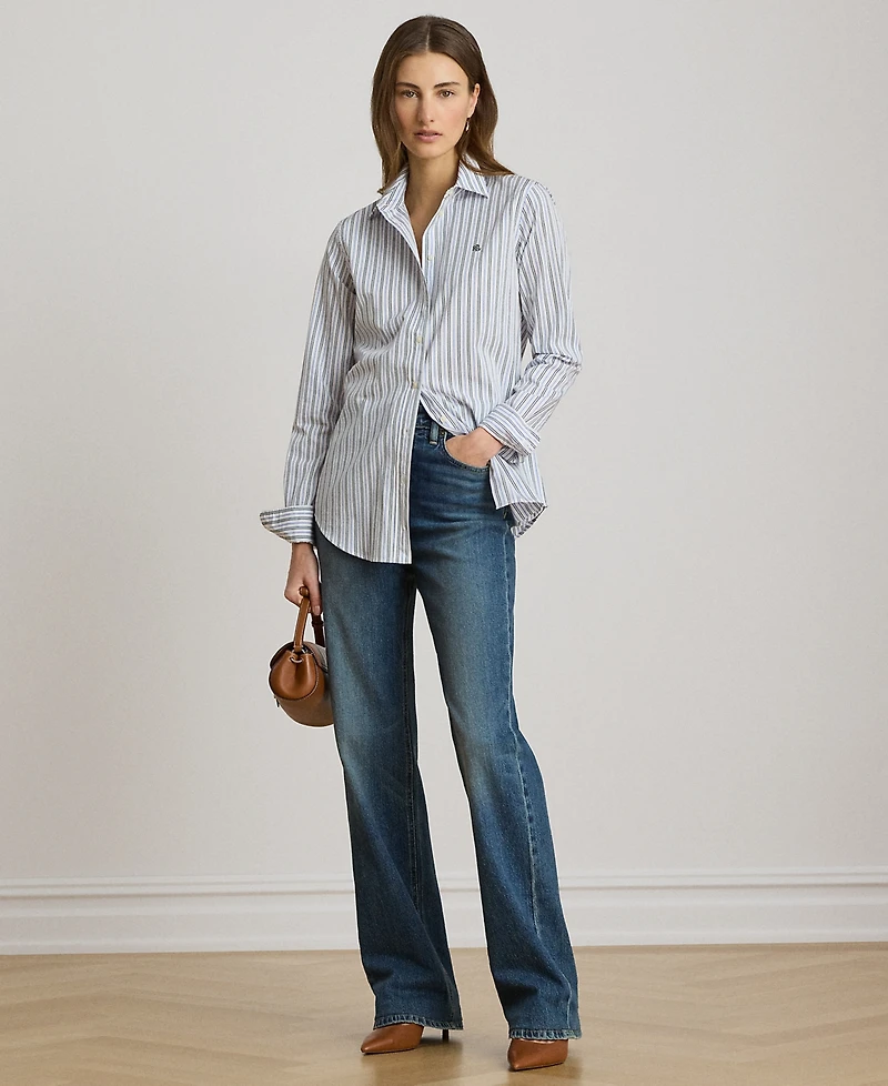 Lauren Ralph Petite Point Collar Classic Fit Striped Broadcloth Shirt