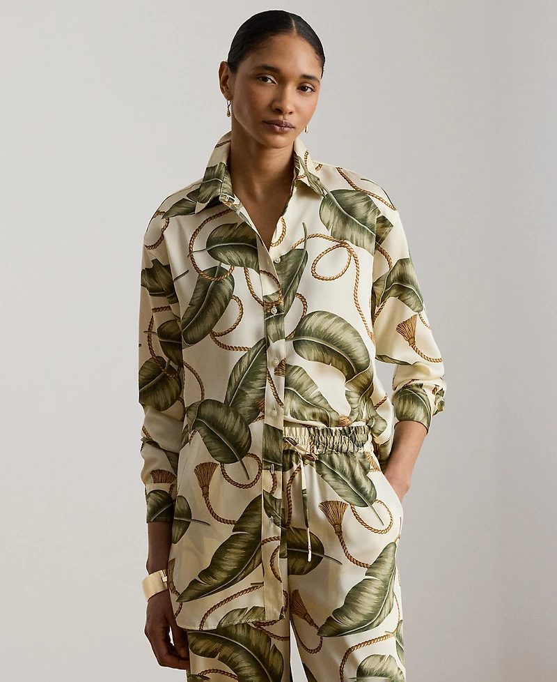 Lauren Ralph Petite Point Collar Relaxed-Fit Rope-Print Twill Shirt