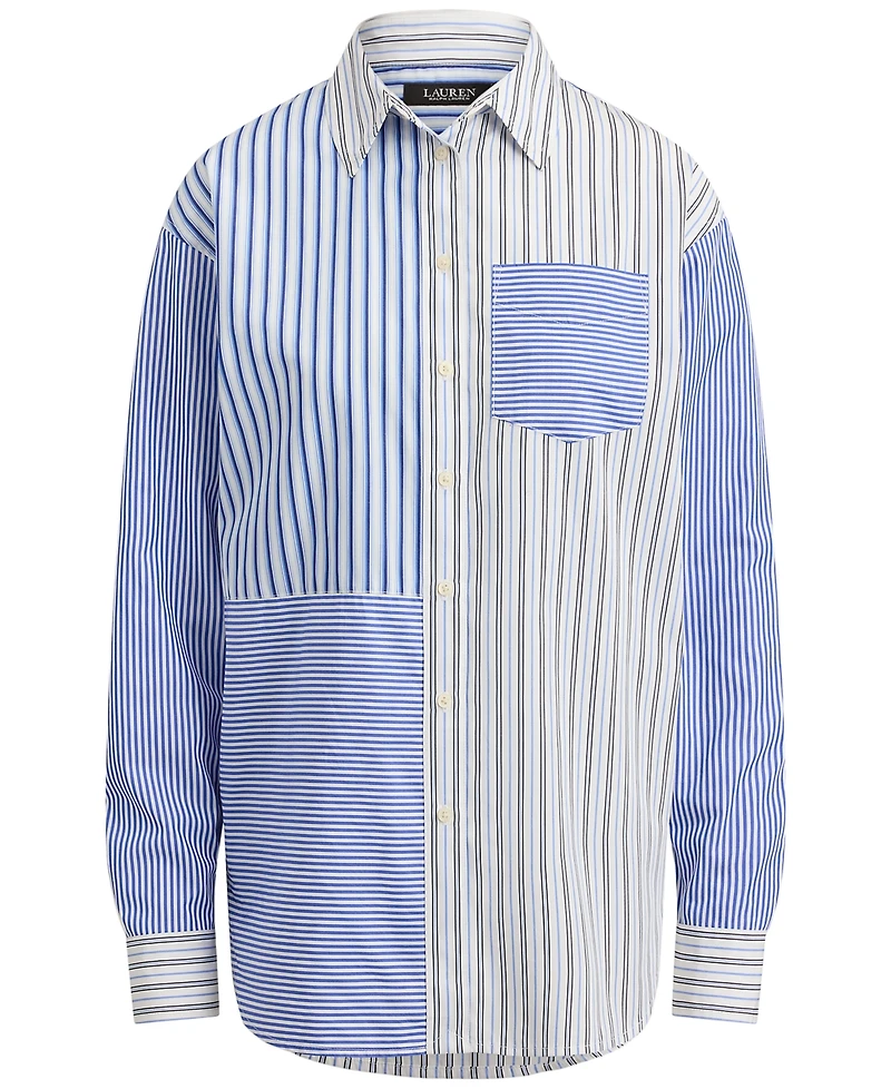 Lauren Ralph Petite Spread Collar Relaxed-Fit Striped Broadcloth Shirt