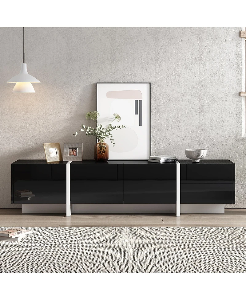 Rainsken Modern Rectangular Tv Stand for TVs Up to 80'', Entertainment Center with High Gloss Uv Surface and Storage for Living Room