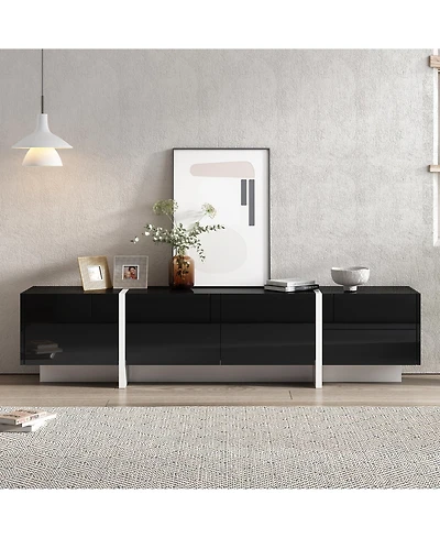 Rainsken Modern Rectangular Tv Stand for TVs Up to 80'', Entertainment Center with High Gloss Uv Surface and Storage for Living Room