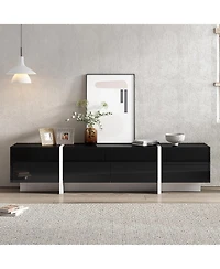 Rainsken Modern Rectangular Tv Stand for TVs Up to 80'', Entertainment Center with High Gloss Uv Surface and Storage for Living Room