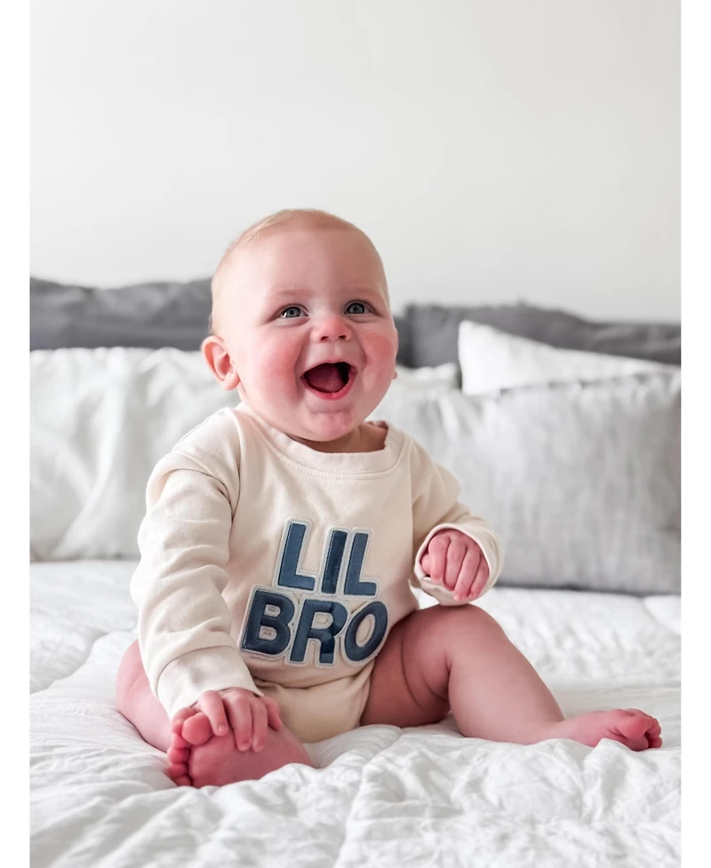 Sweet Wink Baby Boys Lil Bro Embroidered Patch Long Sleeve Romper