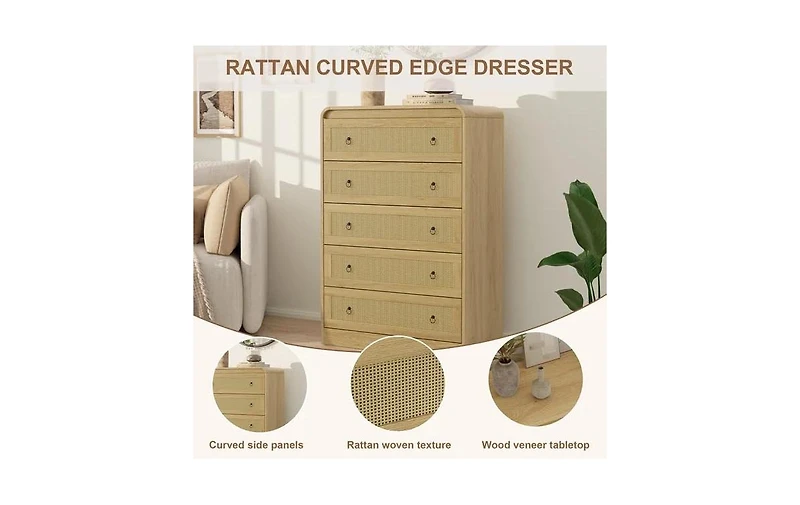 gaomon 31''Tall Rattan Dresser,6 Drawer Dresser for Bedroom,Dressers and Chests of Drawers