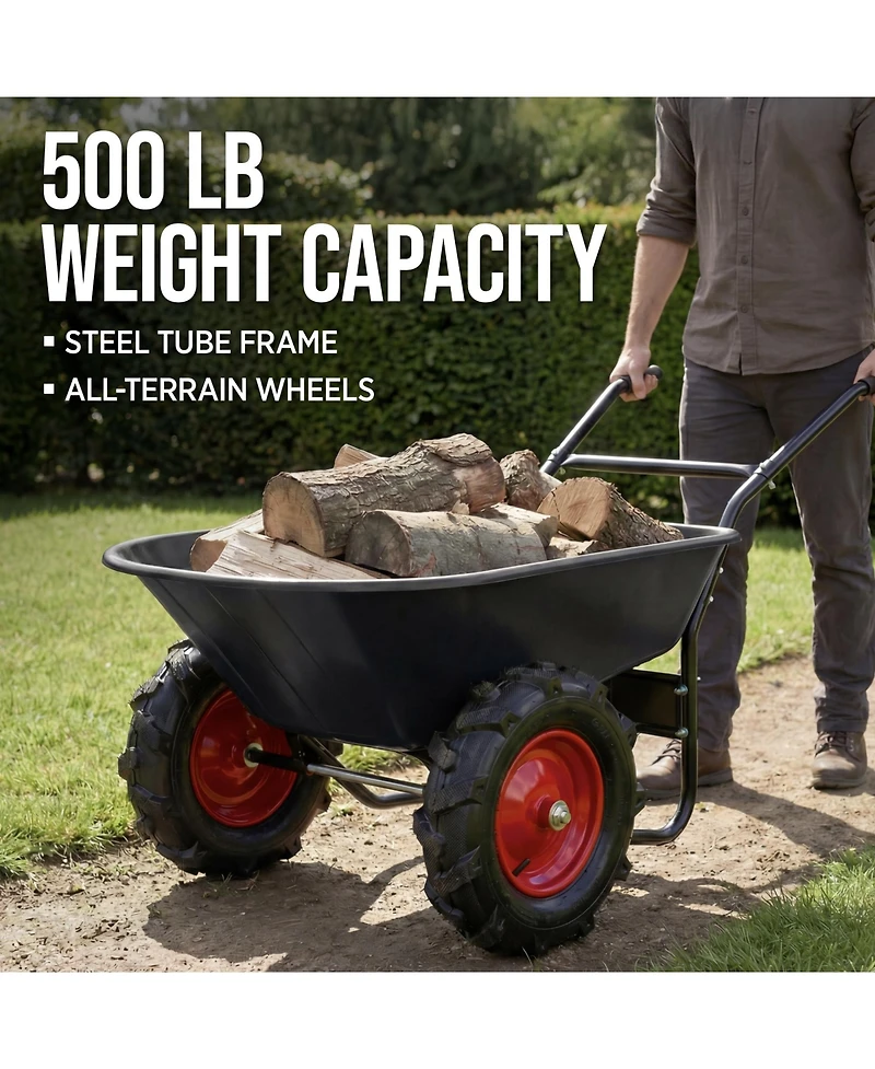 Best Choice Products Heavy Duty Dual-Wheel Wheelbarrow Garden Cart w/Built Stand, 500lb Capacity, Extra Large Wheels