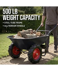 Best Choice Products Heavy Duty Dual-Wheel Wheelbarrow Garden Cart w/Built Stand, 500lb Capacity, Extra Large Wheels