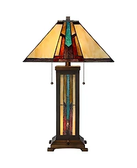 Robert Louis Tiffany Mission Style Table Lamp with Table Top Dimmer and Night Light 25" High Bronze Stained Glass for Living Room Bedroom