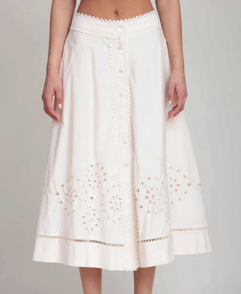 Avec Les Filles Women's Cotton Tea-Length Button-Front Skirt