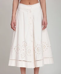 Avec Les Filles Women's Cotton Tea-Length Button-Front Skirt