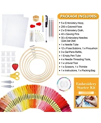 Gnuadz 304 Pack Embroidery Kit 200 Colors Threads 5 Hoops 2 Aida Cloth Tools Set Beginners Adults