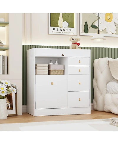 Famapy Changing Table With 5-Drawers,Kids Dresser with Shelf