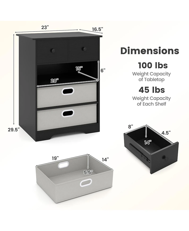 Slickblue 4-Drawer Storage Dresser with Open Shelves Modern Design