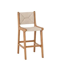 sumyeg Outdoor Counter Height Bar Stool with Woven Paper Rope Seat and Teak Wood Frame