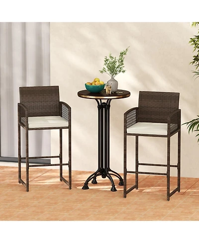sumyeg Outdoor Pe Wicker Bar Stools Set of 2 with Cushions