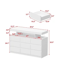 Famapy 9 Drawer Dresser for Bedroom with Led Light and Power Outlet