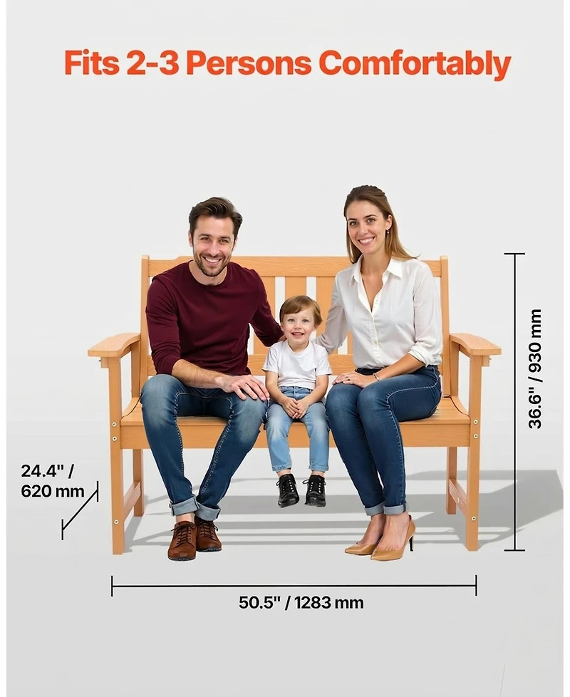 Sugift 50.5in Weatherproof Patio Bench with 800 lbs Capacity for Outdoor Seating