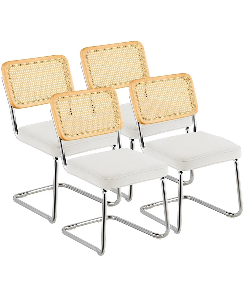 Sugift Rattan Dining Chairs Set of 4, Mid Century Modern, Velvet Upholstered with Rattan Back