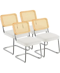 Sugift Rattan Dining Chairs Set of 4, Mid Century Modern, Velvet Upholstered with Rattan Back