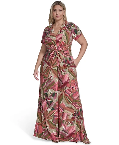 Vince Camuto Plus Short-Sleeve Front Wide-Leg Jumpsuit