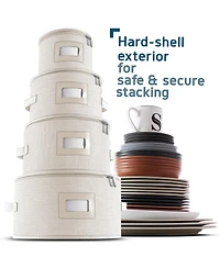 StorageBud Fine China Storage Containers Hard Shell, 4 Piece Dish Storage Containers, Quilted Plate Containers, Stackable Dish Organizer