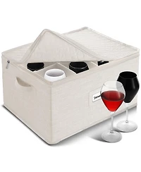 StorageBud Wine Glass Storage Box with Dividers, Quilted Stackable Stemware Case, Hard Shell China Container for 12 Glasses, Moving & Organization