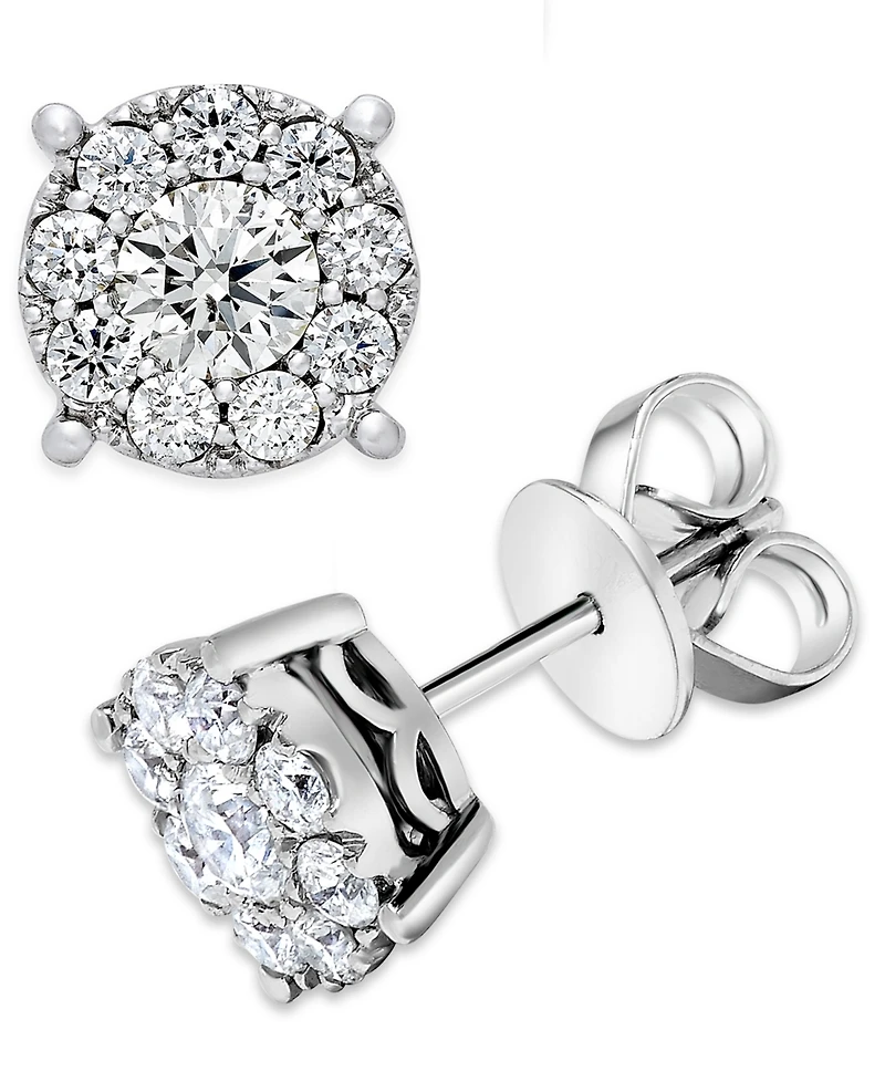 Diamond Halo Stud Earrings (1 ct. t.w.) in 14k White Gold