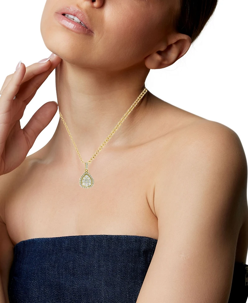 Diamond Teardrop Cluster Halo Pendant Necklace (5/8 ct. t.w.) in 14k Gold or 14K White Gold
