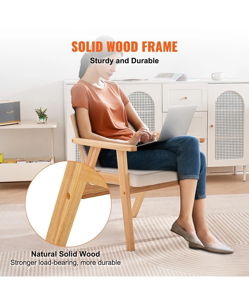 Sugift Mid Century Modern Rattan Chair, Velvet Upholstered Accent Chair for Living Room