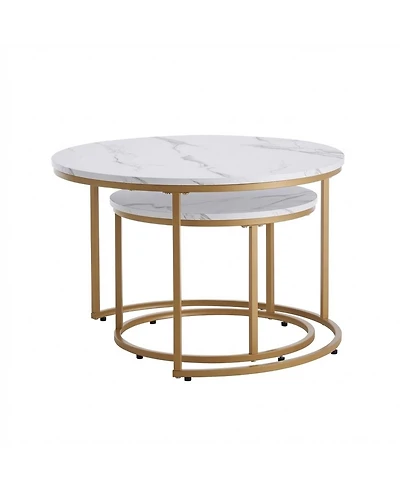 Sugift Nesting Coffee Table Set of 2, 27.6" Round Vintage Tables for Small Spaces