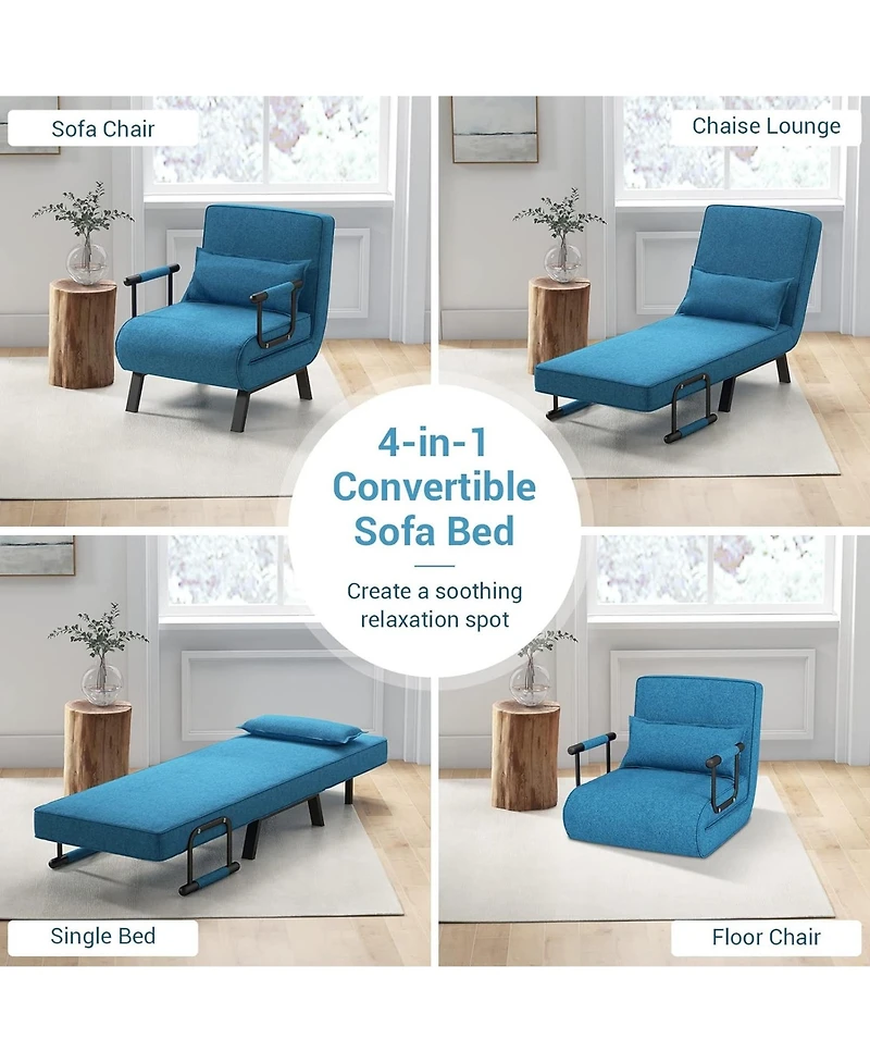 Rainsken Convertible Sleeper Chair Bed, 5 in 1 Folding Sofa Bed Chair with 5-Position Adjustable Backrest and Pillow for Home Office, Small Spaces