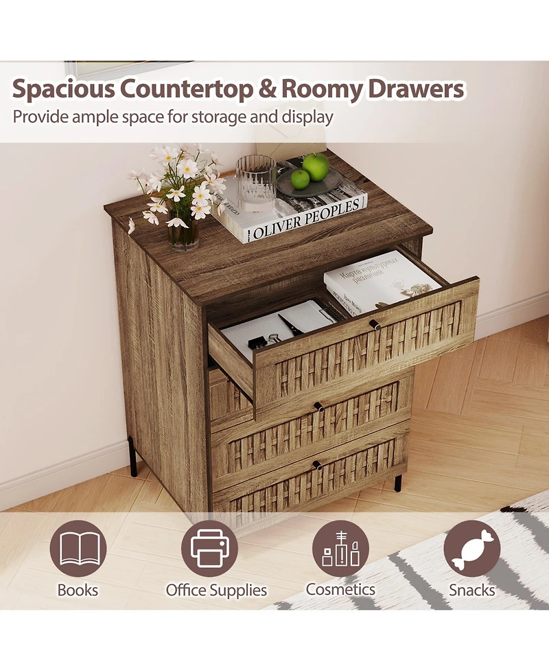 Slickblue Oak 4-Drawer Storage Dresser with Metal Legs for Bedroom Organization