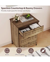 Slickblue Oak 4-Drawer Storage Dresser with Metal Legs for Bedroom Organization