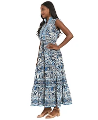 London Times Women's Collared Tiered Maxi Dress