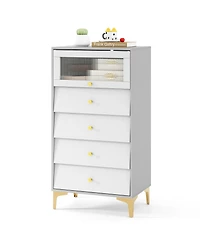 Slickblue Modern 4 Drawer Cabinet with Fluted Glass Flip-Up Door