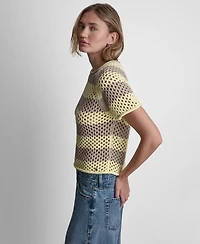 Dkny Jeans Women's Stripe Pointelle Cropped Pull-On Sweater