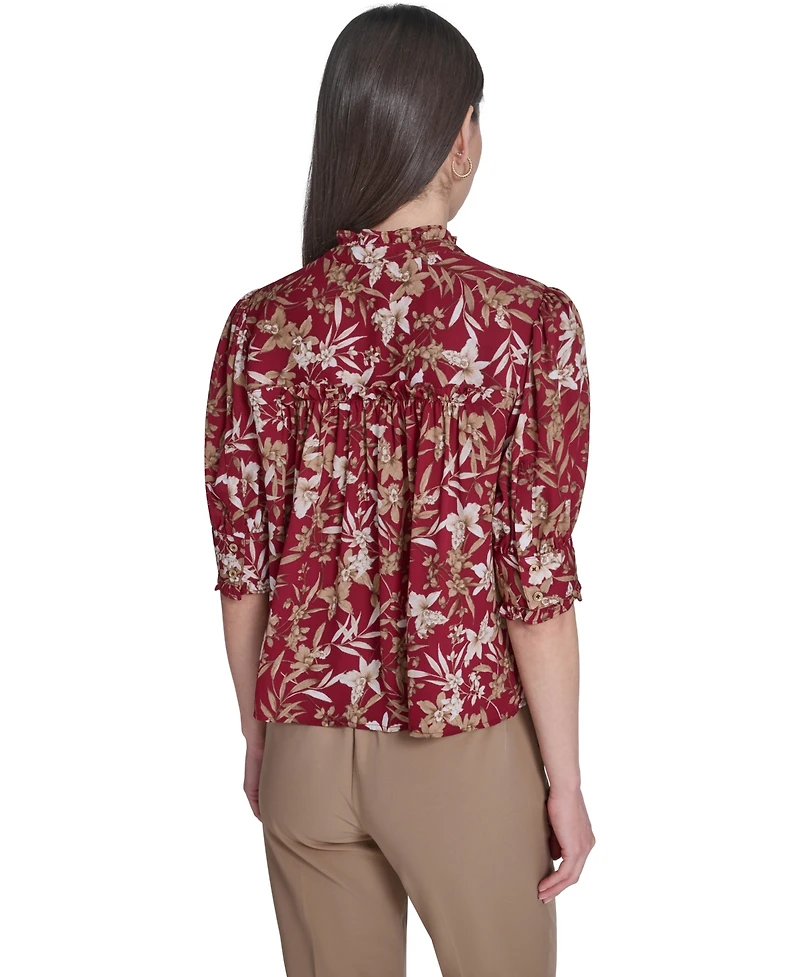 Tommy Hilfiger Women's Ruffle Puff-Sleeve Collared Shirt