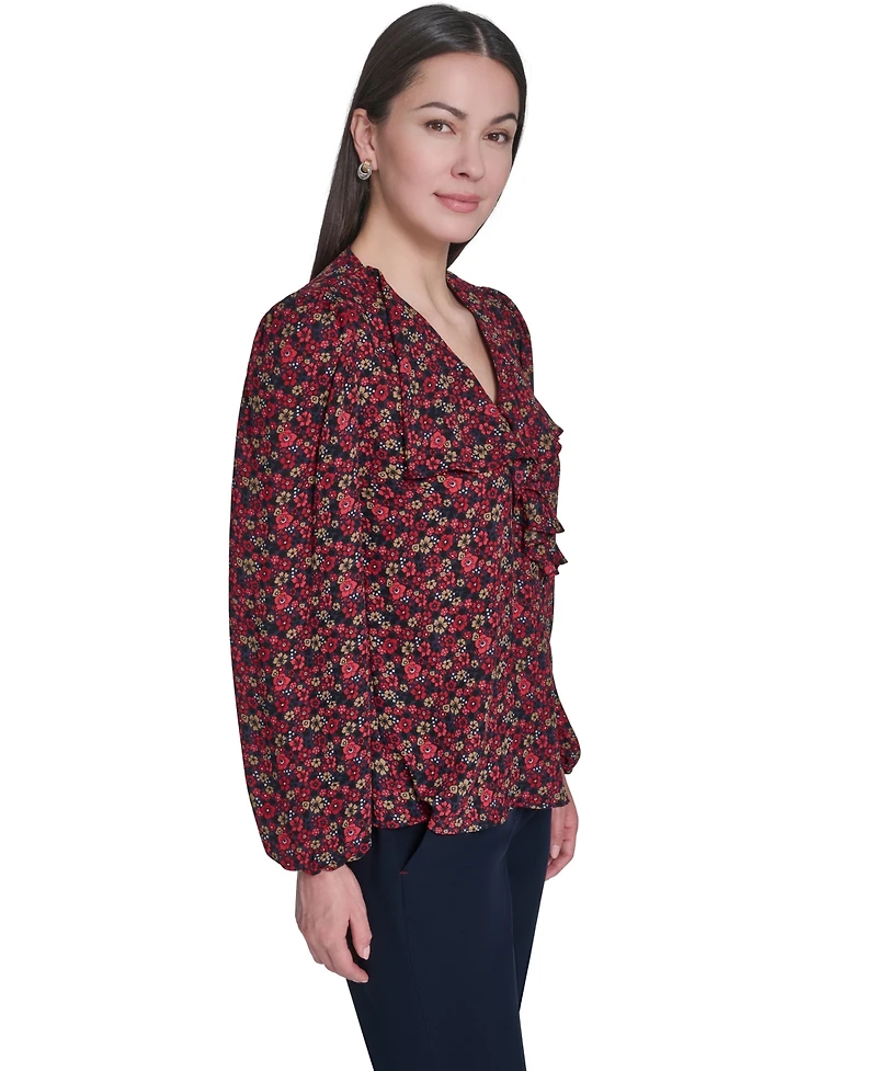 Tommy Hilfiger Women's V-Neck Ruffle Pull-On Blouse