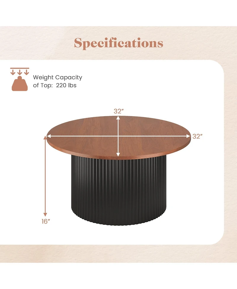 Slickblue Round Coffee Table Solid Wood Frame Wooden Top