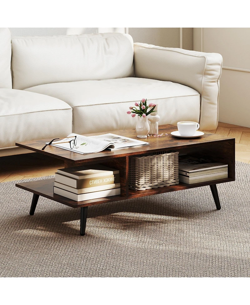 Slickblue Mid Century Modern Coffee Table 2 Tier Open Storage