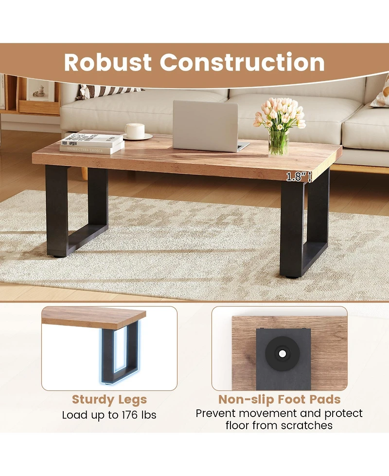 Slickblue Oak Farmhouse Coffee Table Rustic Thick Top Wood Texture