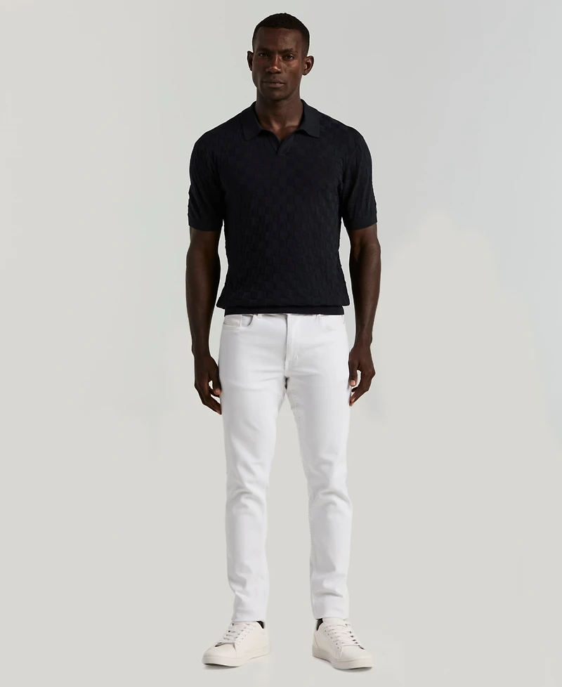 Perry Ellis Men's Checker Texture Open Polo Sweater