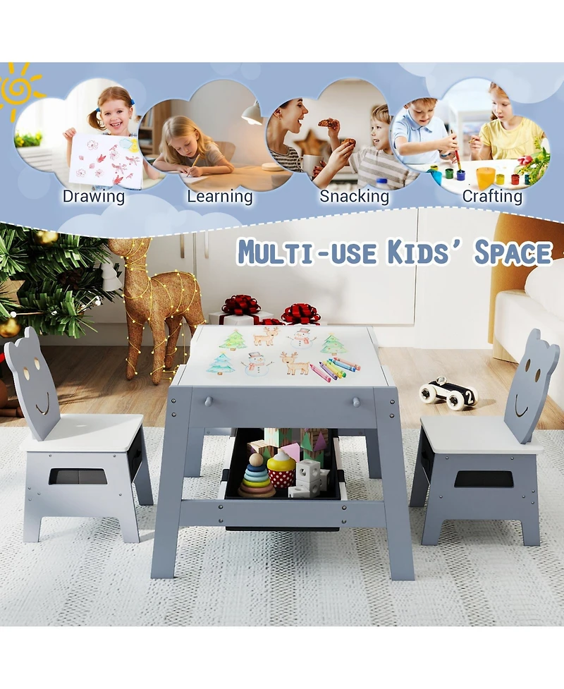 Sugift Toddler Table and 2 Chairs 5-in-1 Cute Art Desk Set with Reversible Chalkboard Whiteboard