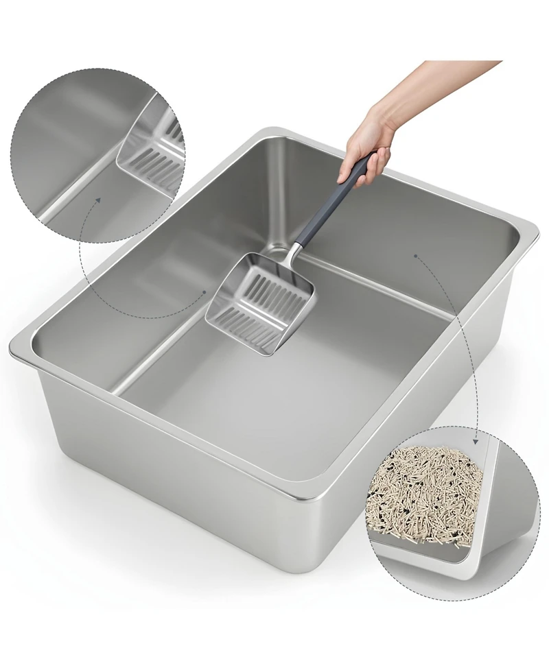 Aronkl Stainless Steel Cat Litter Box High Sided Large Non Stick No Smell Easy Clean Pet Toilet For Kitten Rabbit