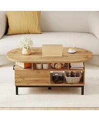 Sugift 47 in Oval Coffee Table with Storage and Open Compartments