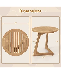 Sugift Round Teak Wood Side Table with Slatted Tabletop