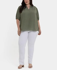 Nydj Plus Short-Puff-Sleeved Popover Top