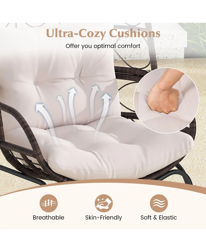 Sugift Patio Wicker Egg Chair with Rattan Frame and Seat Cushions