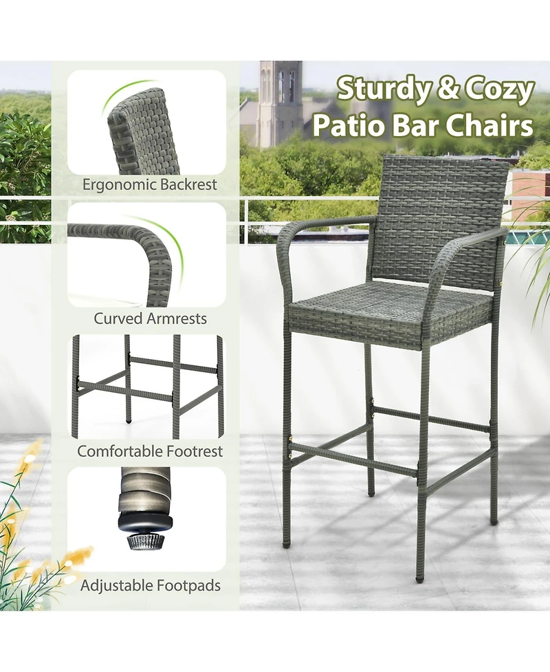 Sugift Patio Wicker Bar Stools with Armrests and Cushions Set of Two