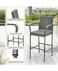 Sugift Patio Wicker Bar Stools with Armrests and Cushions Set of Two